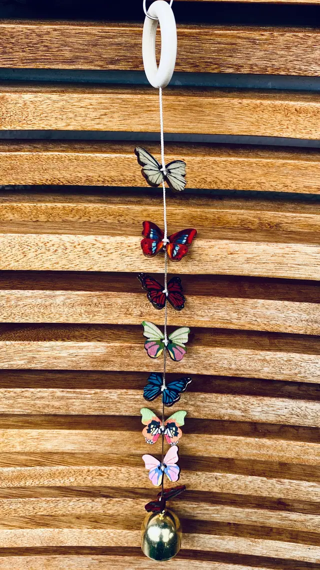 Handmade wooden butterfly wind chime with bell for the garden, balcony or indoors. Decoration, birthday, gift, housewarming party. Witchy (photo 4)