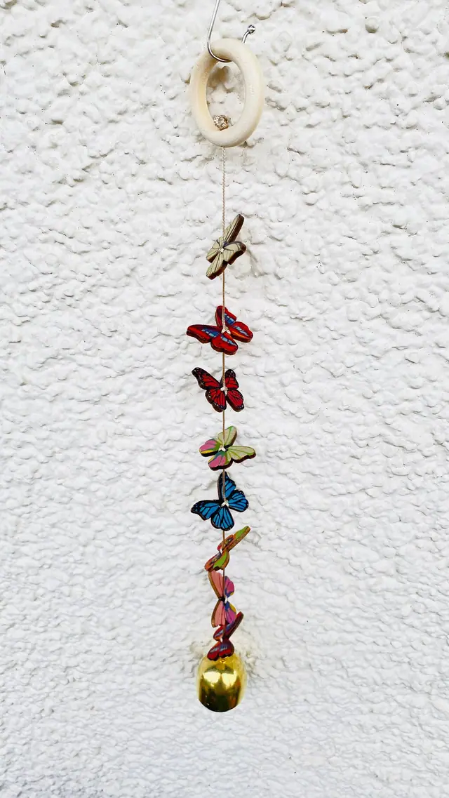 Handmade wooden butterfly wind chime with bell for the garden, balcony or indoors. Decoration, birthday, gift, housewarming party. Witchy (photo 2)
