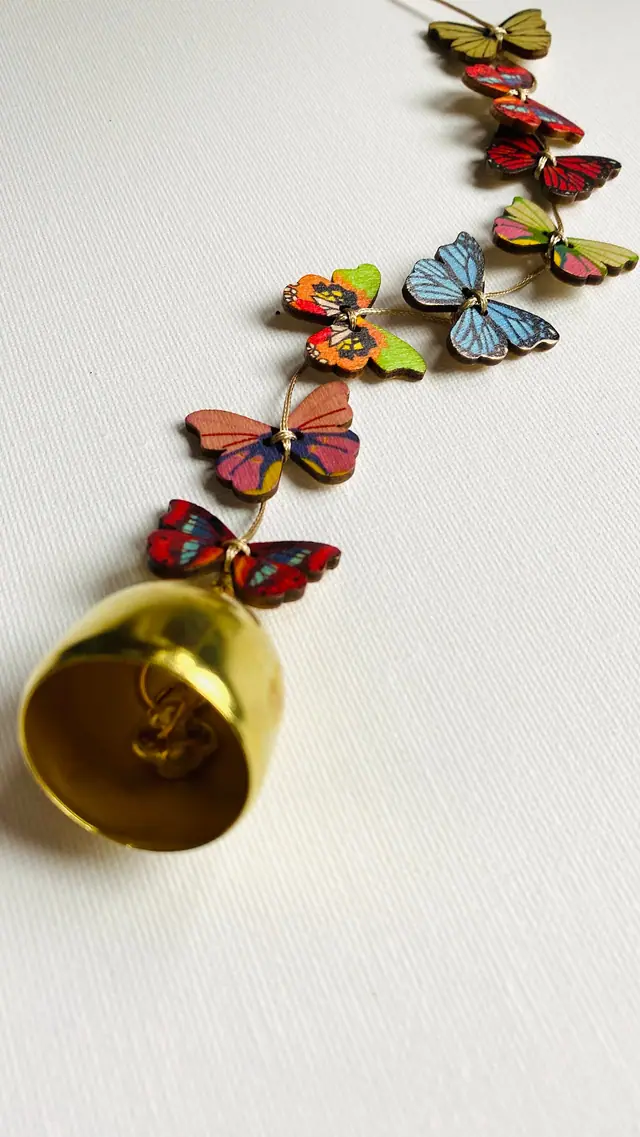 Handmade wooden butterfly wind chime with bell for the garden, balcony or indoors. Decoration, birthday, gift, housewarming party. Witchy (photo 7)