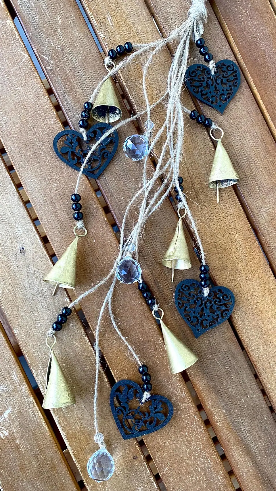 Dark heart” chimes. Filigree heart wind chime with mystical charm and elegant gold accents”. Cowbell. Witch bell. Decoration. Boho