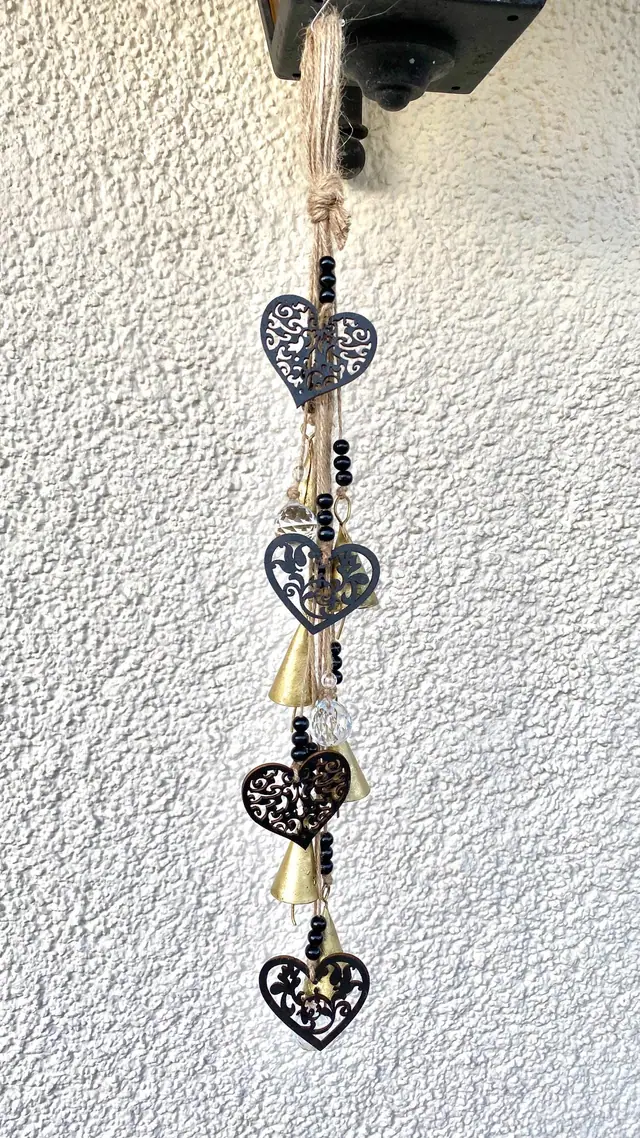 Dark heart” chimes. Filigree heart wind chime with mystical charm and elegant gold accents”. Cowbell. Witch bell. Decoration. Boho (photo 2)