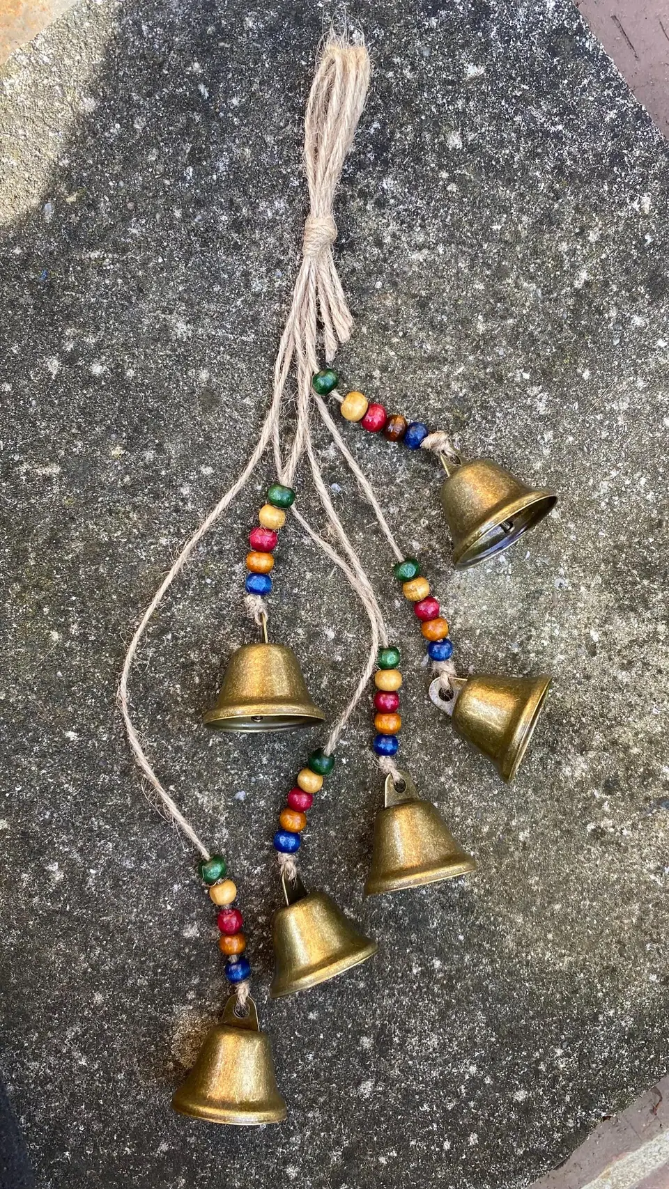 Wind chime made of Bavarian bells for balcony, garden and indoor use. Vintage bells. Witch bell. Cow bell. Gift home decoration.