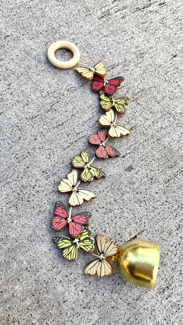 Handmade wooden butterfly wind chime with bell for home, garden, balcony or indoor use. Decoration, birthday, gift, housewarming party. Boho (photo 2)