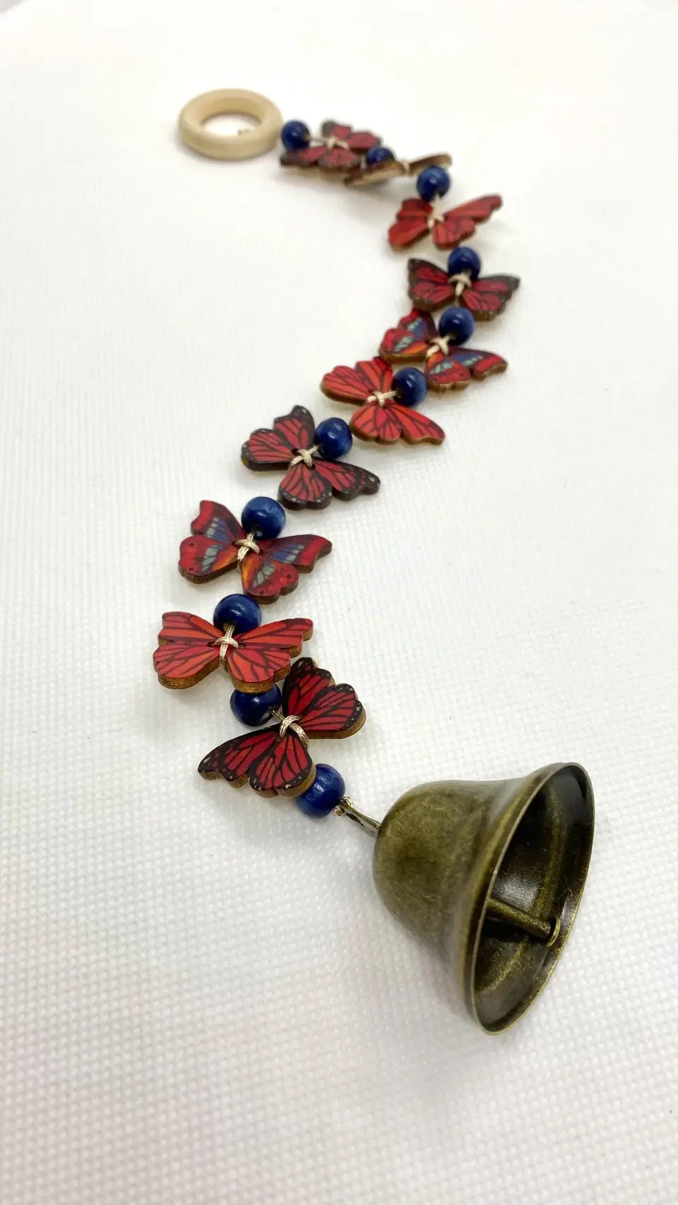 Handmade wooden butterfly wind chime with bell for home, garden, balcony or indoor use. Decoration, birthday, gift, housewarming party