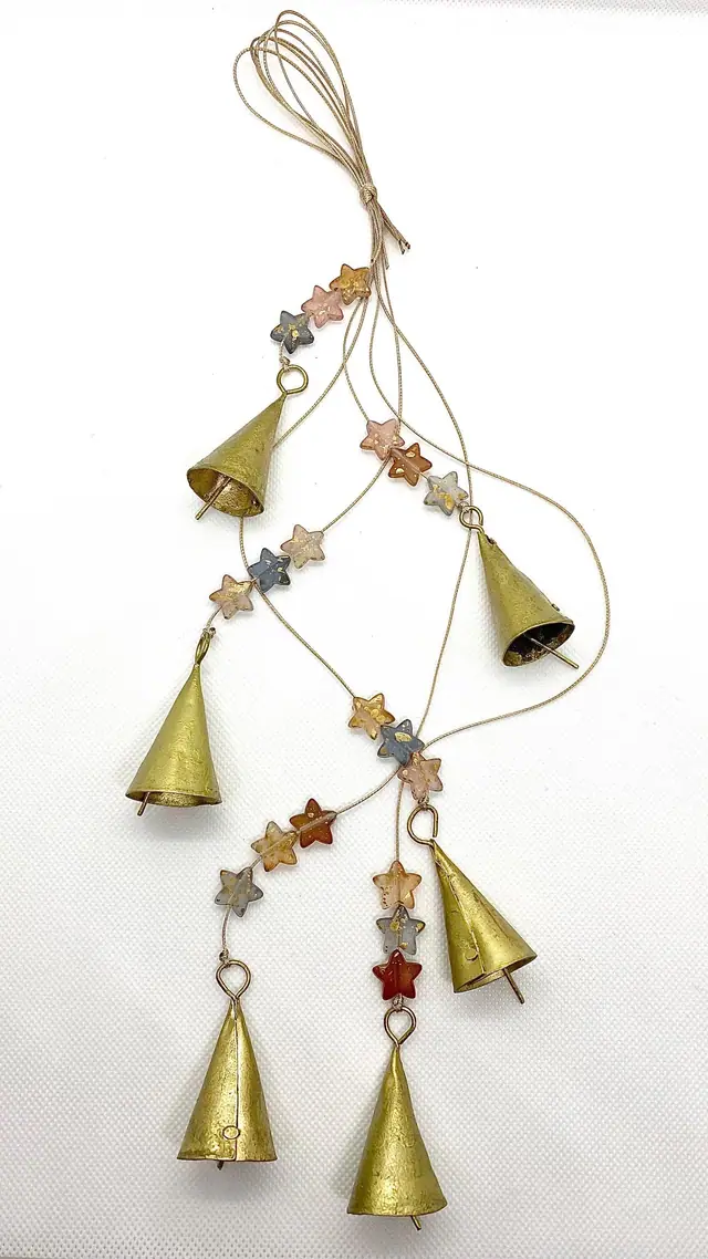 Delicate wind chimes with vintage bells and heart-shaped beads for home and garden. Decoration. Gift. Witch bell. Brass bell. Boho. (photo 3)
