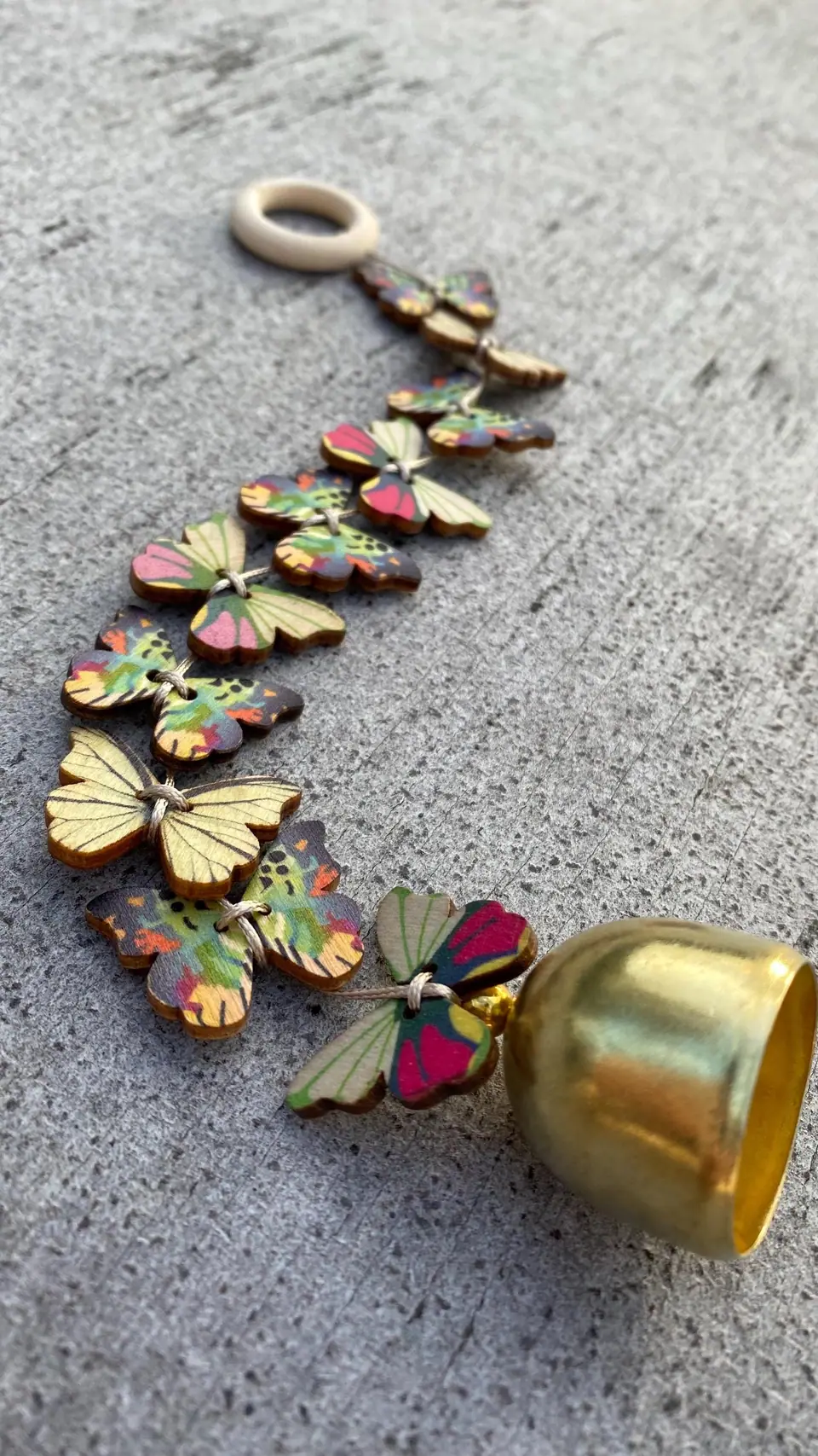 Handmade wooden butterfly wind chime with bell for home, garden, balcony or indoor use. Decoration, birthday, gift, housewarming party