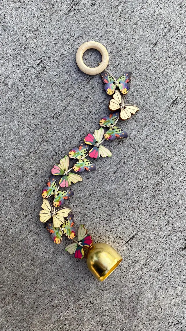 Handmade wooden butterfly wind chime with bell for home, garden, balcony or indoor use. Decoration, birthday, gift, housewarming party (photo 2)