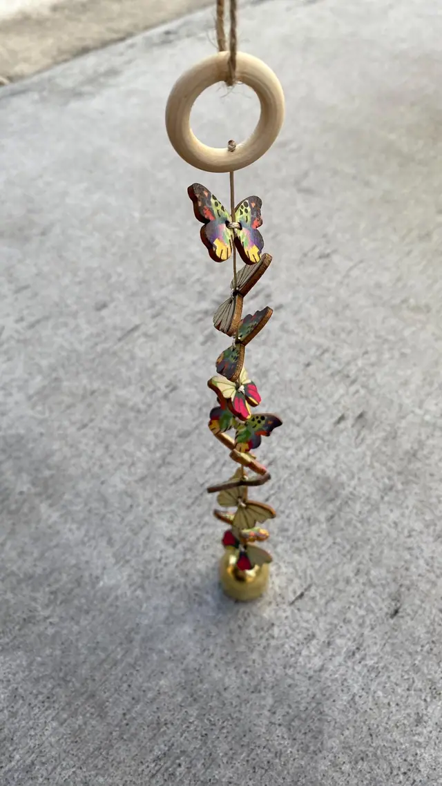 Handmade wooden butterfly wind chime with bell for home, garden, balcony or indoor use. Decoration, birthday, gift, housewarming party (photo 3)