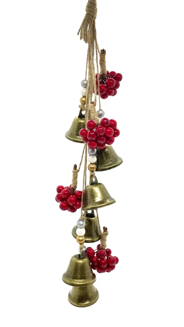Wind chime “Wintertime” with brass bells. Chimes. Festive Christmas decoration. Christmas gift. Vintage. Winter berries. Boho. (photo 3)