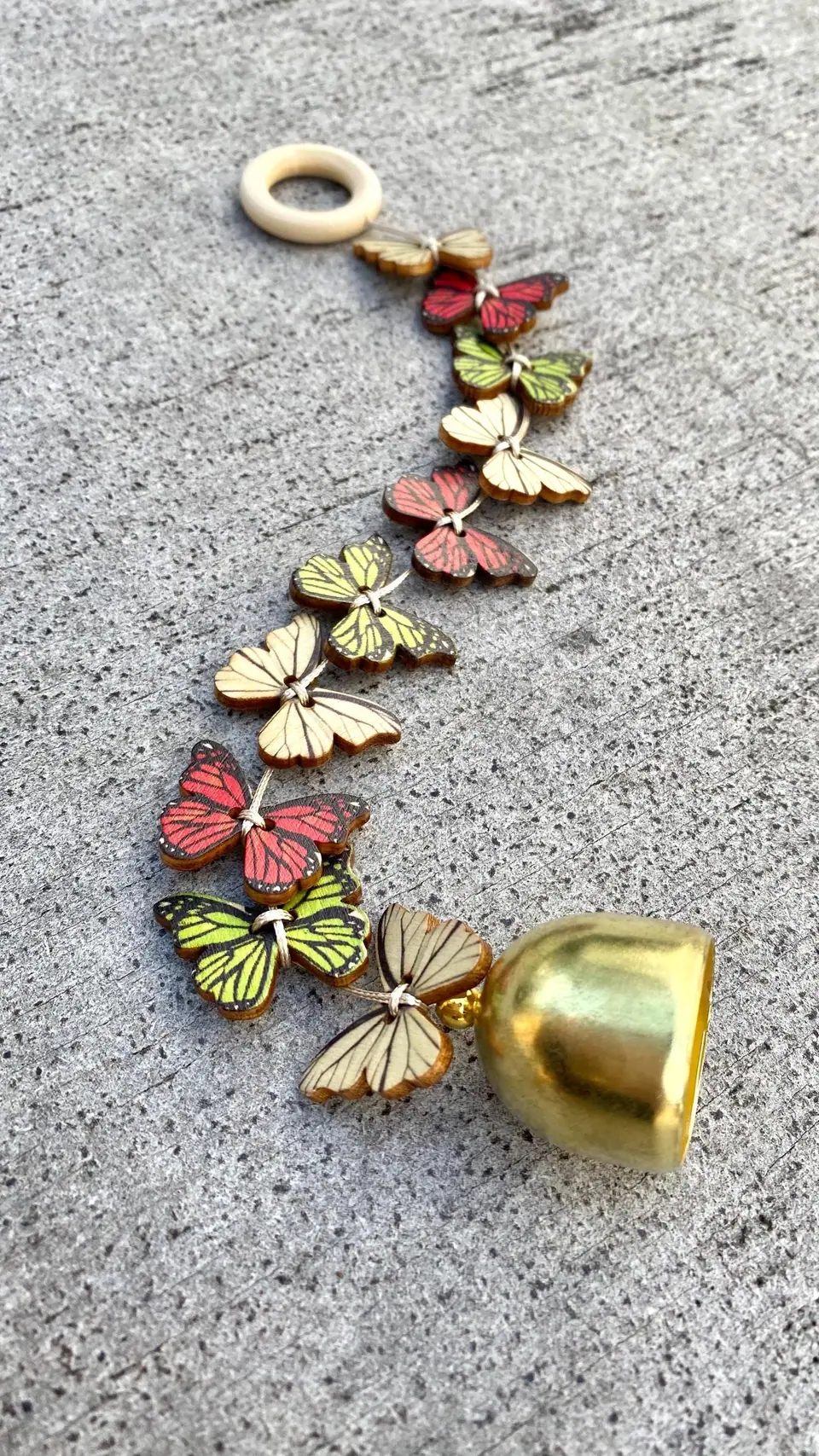 Handmade wooden butterfly wind chime with bell for home, garden, balcony or indoor use. Decoration, birthday, gift, housewarming party. Boho