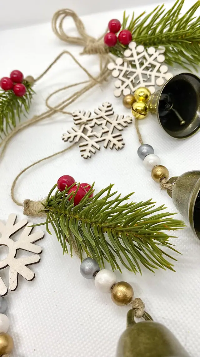 Festive wind chimes “Winterklang” for home decoration. Decoration for fireplace. Brass bell, cow bell. Rustic chimes. Christmas. (photo 5)