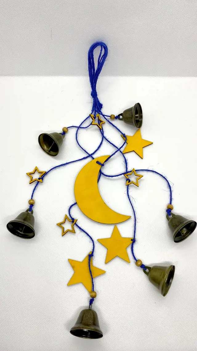 Night sky wind chime for home and garden. Witch bell. Brass bell. Vintage bells. Boho. Chimes. Moon. Stars. Spiritual. (photo 3)