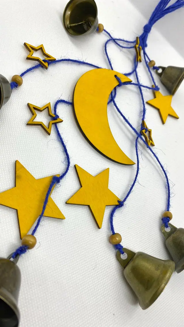 Night sky wind chime for home and garden. Witch bell. Brass bell. Vintage bells. Boho. Chimes. Moon. Stars. Spiritual. (photo 4)