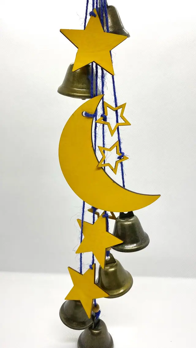 Night sky wind chime for home and garden. Witch bell. Brass bell. Vintage bells. Boho. Chimes. Moon. Stars. Spiritual. (photo 2)