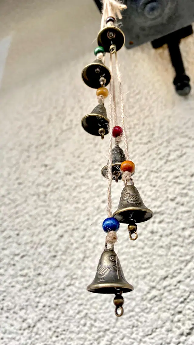 Mini glockenspiel with engraving bird rabbit lucky charm house protection vintage wind chime witch bell brass bell gift boho spiritual decor (photo 7)