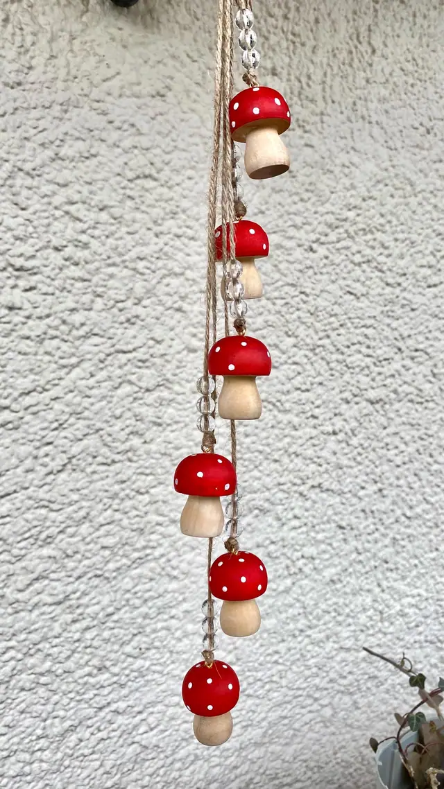Handmade fly agaric wind chime for home decoration. Kitchen decoration. Gift idea. Design. Boho. Fly agaric mushrooms. Mushrooms. Forest (photo 2)