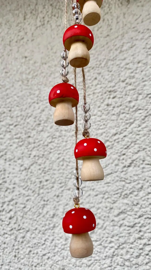 Handmade fly agaric wind chime for home decoration. Kitchen decoration. Gift idea. Design. Boho. Fly agaric mushrooms. Mushrooms. Forest (photo 7)