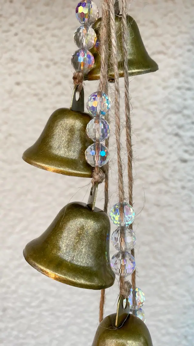 Sun catcher wind chime with galvanized glass beads. Decoration for home and garden. Brass bell. Vintage. Boho. Reflective beads. Witchy (photo 3)