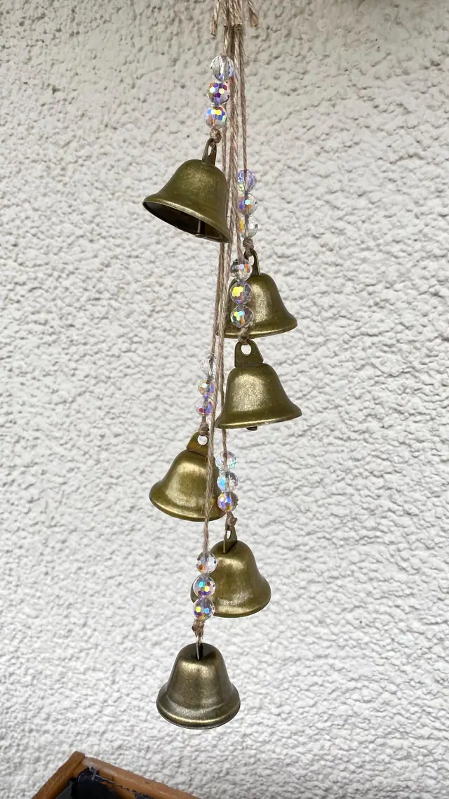 Sun catcher wind chime with galvanized glass beads. Decoration for home and garden. Brass bell. Vintage. Boho. Reflective beads. Witchy (photo 6)