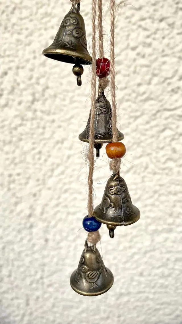 Mini glockenspiel with engraving bird rabbit lucky charm house protection vintage wind chime witch bell brass bell gift boho spiritual decor (photo 4)