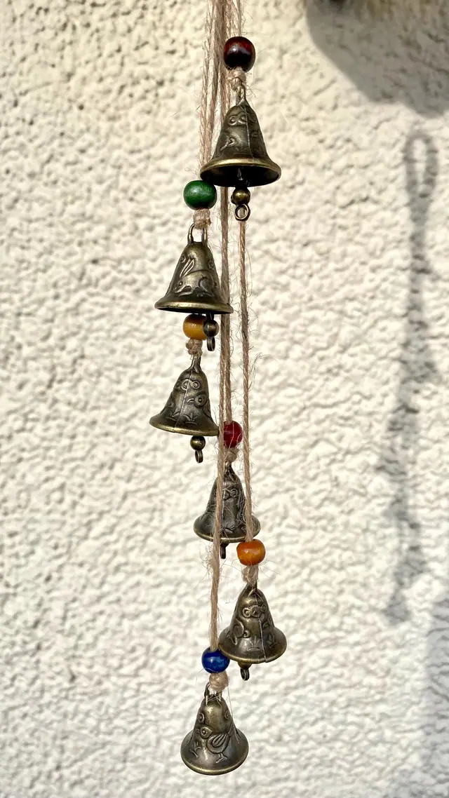 Mini glockenspiel with engraving bird rabbit lucky charm house protection vintage wind chime witch bell brass bell gift boho spiritual decor (photo 3)