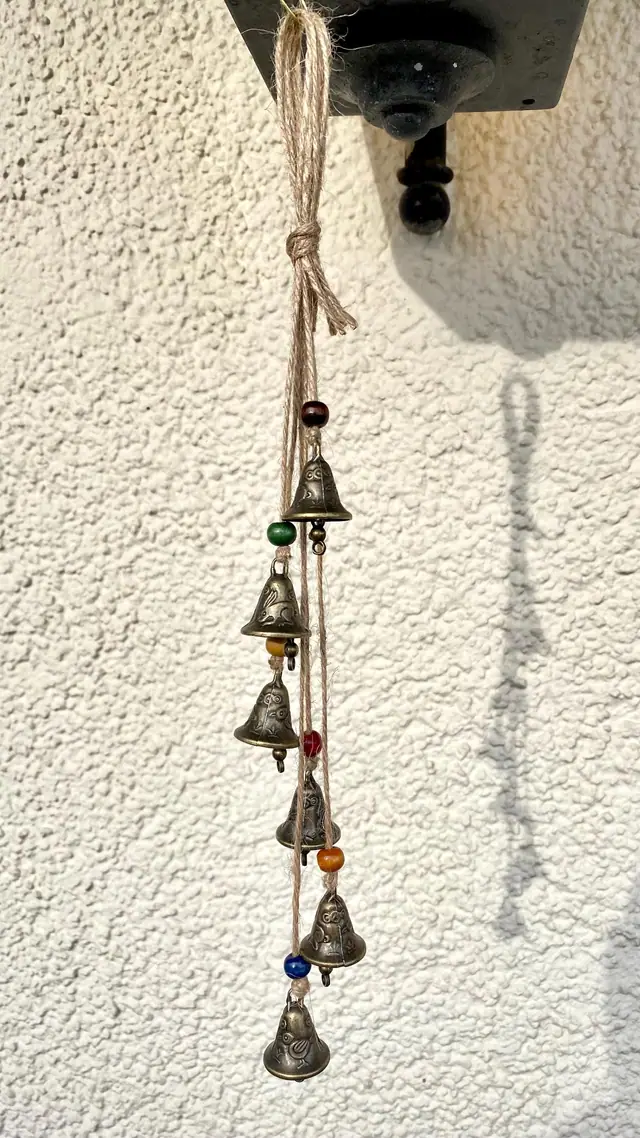 Mini glockenspiel with engraving bird rabbit lucky charm house protection vintage wind chime witch bell brass bell gift boho spiritual decor (photo 2)