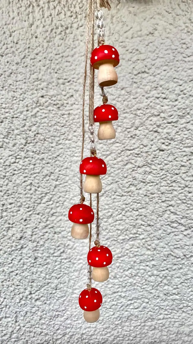 Handmade fly agaric wind chime for home decoration. Kitchen decoration. Gift idea. Design. Boho. Fly agaric mushrooms. Mushrooms. Forest (photo 5)