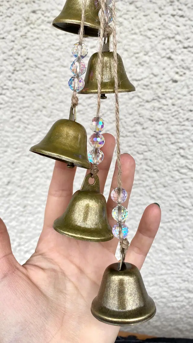 Sun catcher wind chime with galvanized glass beads. Decoration for home and garden. Brass bell. Vintage. Boho. Reflective beads. Witchy (photo 5)