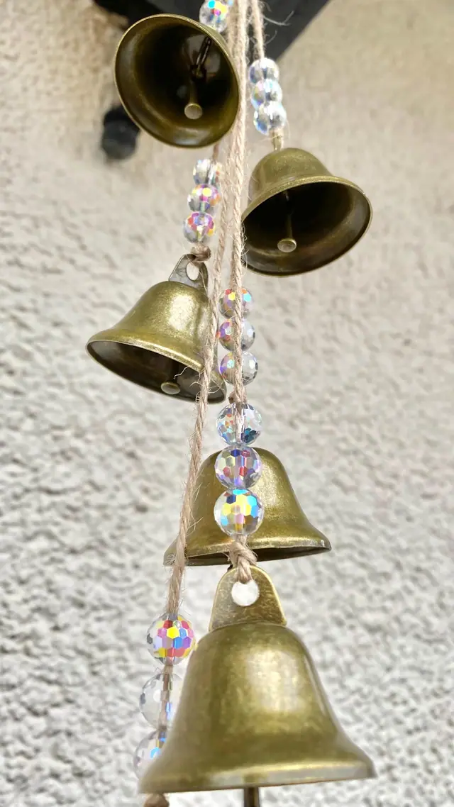 Sun catcher wind chime with galvanized glass beads. Decoration for home and garden. Brass bell. Vintage. Boho. Reflective beads. Witchy (photo 2)