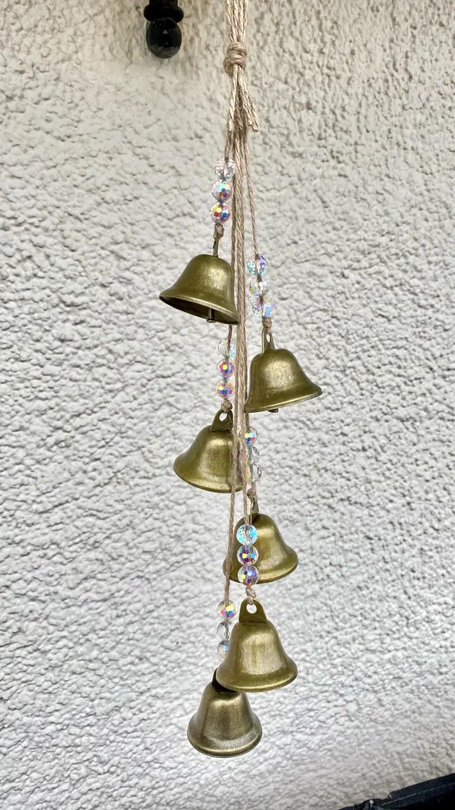 Sun catcher wind chime with galvanized glass beads. Decoration for home and garden. Brass bell. Vintage. Boho. Reflective beads. Witchy (photo 4)