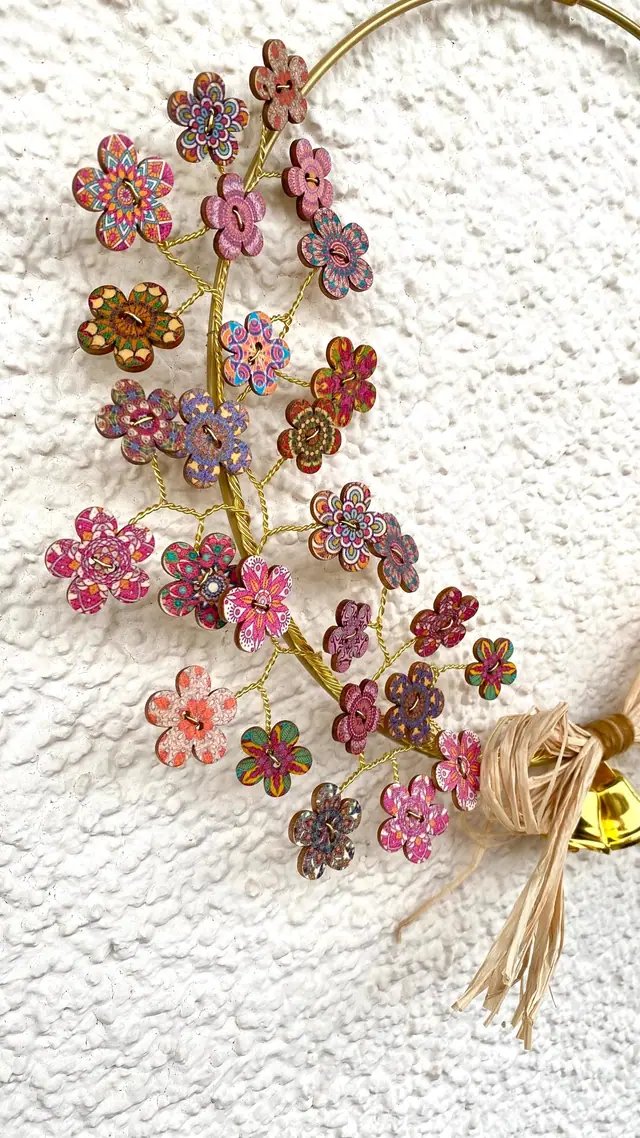 Wreath for doors and walls. Spring/summer wreath made of wire. Floral pattern. Mandala flower. Country style. Wire art. Boho. Home decor (photo 2)