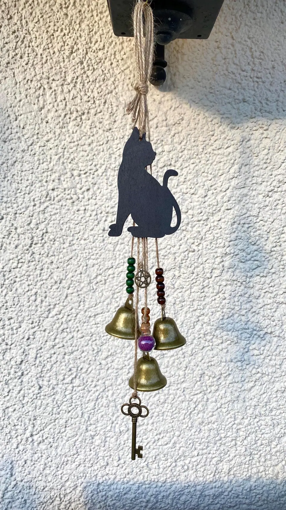 Wind chime “Animal - Black Cat” as home decoration. Chimes. Vintage bells. Witch bell. Home protection. Wicca. Magic. Keys. Boho Door hanger