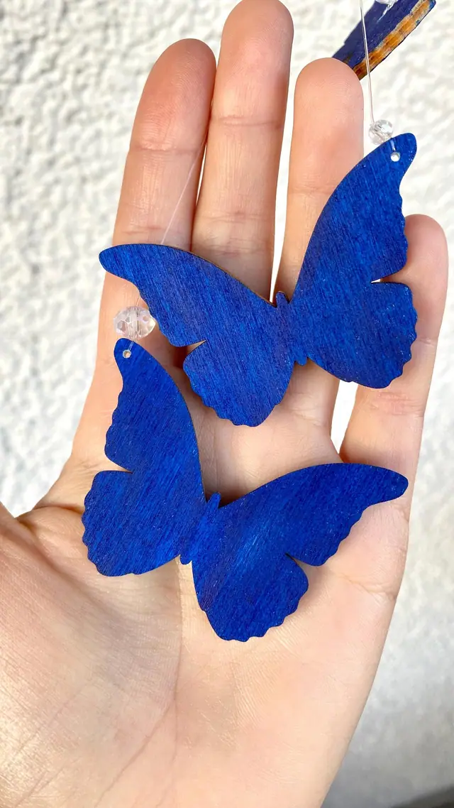 Butterfly wind chime. Wooden mobile in blue. Decoration for your home, balcony, and garden. Window decoration. Butterfly mobile. Butterflies (photo 3)
