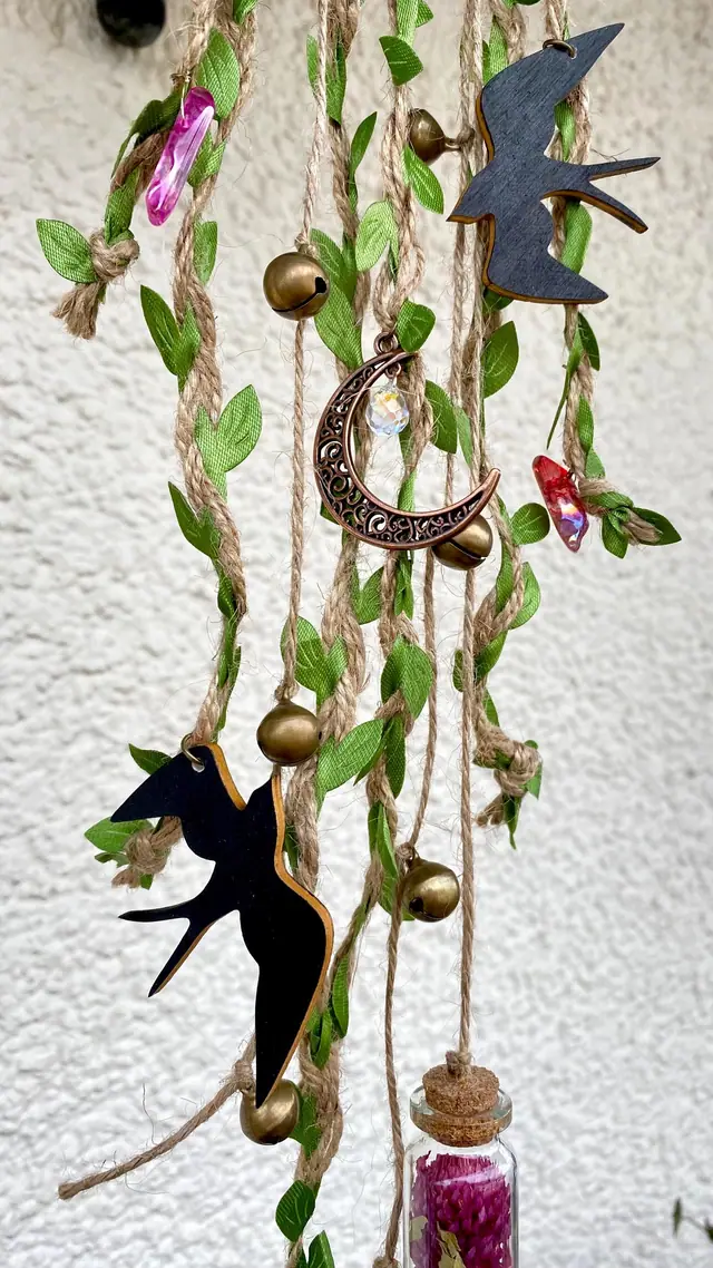 Door hanger “House Guardian” for home protection and decoration. Door handle decoration. Door decoration. Brass bell. Swallow motif. Bird (photo 3)