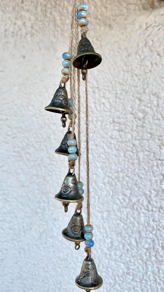 Mini glockenspiel with engraving bird rabbit lucky charm house protection vintage wind chime witch bell brass bell gift boho spiritual decor (photo 9)
