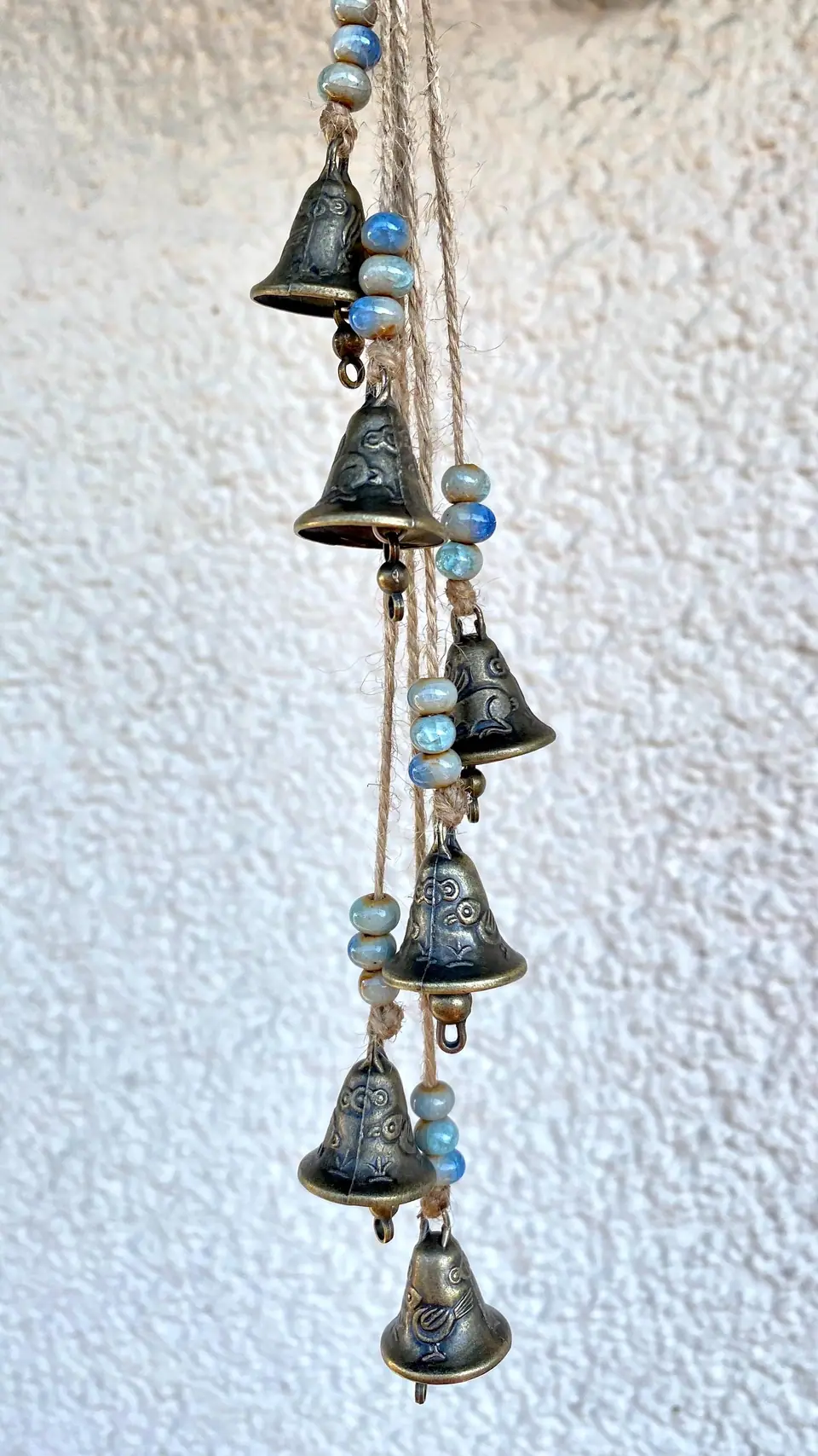 Mini glockenspiel with engraving bird rabbit lucky charm house protection vintage wind chime witch bell brass bell gift boho spiritual decor