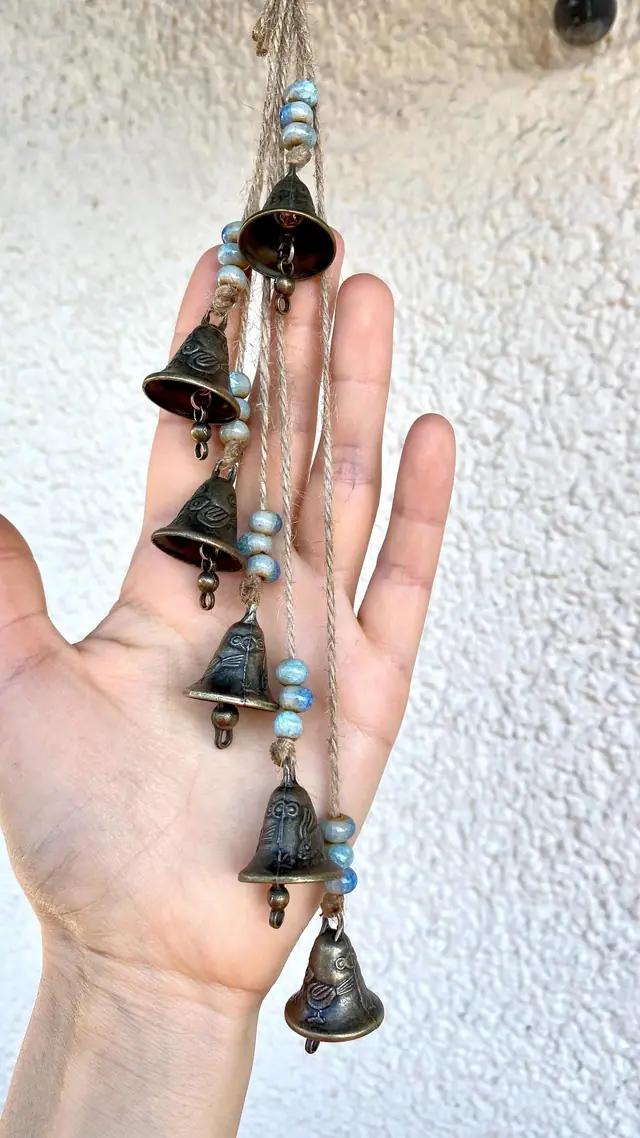 Mini glockenspiel with engraving bird rabbit lucky charm house protection vintage wind chime witch bell brass bell gift boho spiritual decor (photo 10)