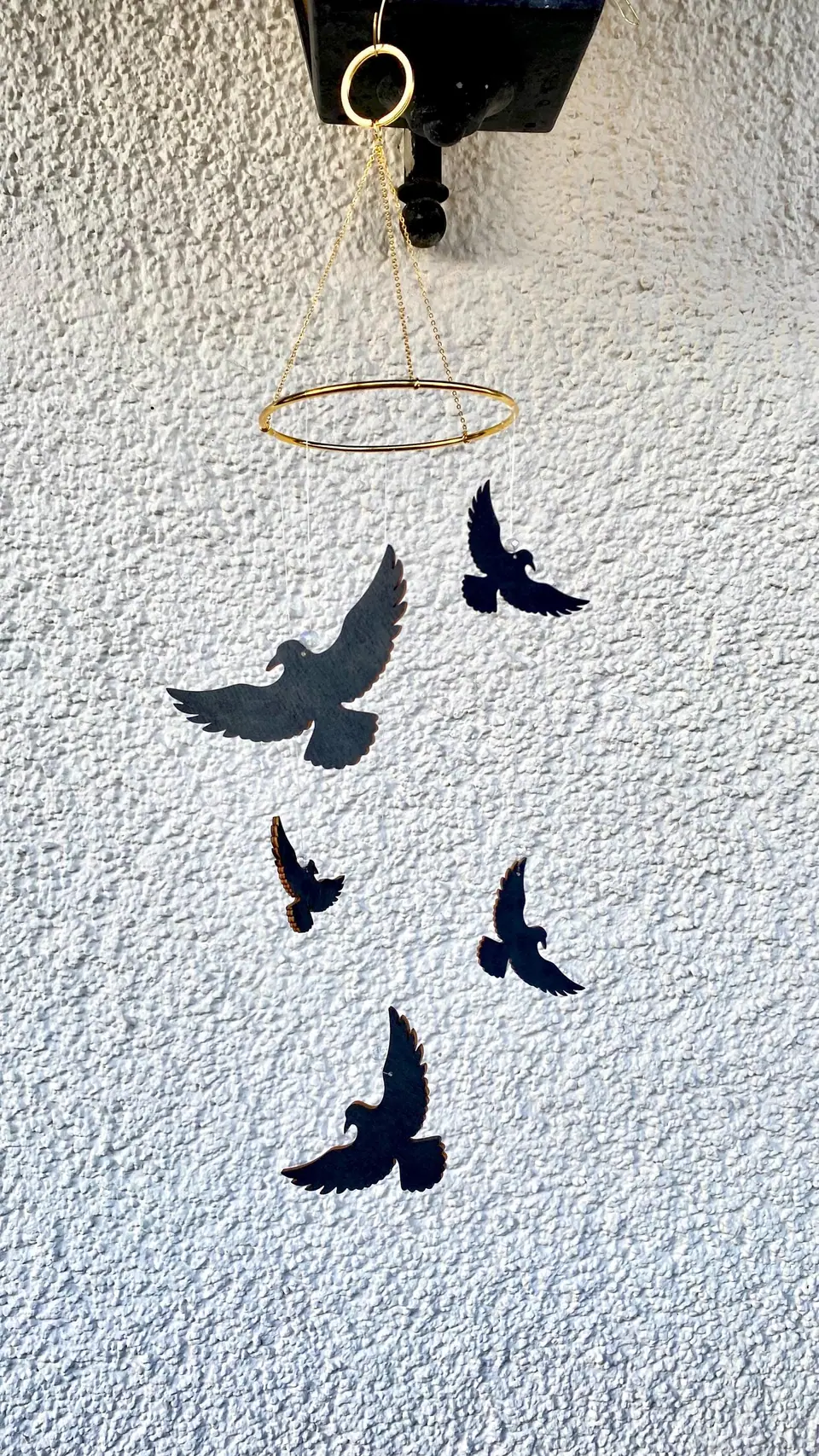Wooden raven wind chime. Black bird mobile. Magical decoration with glass beads. Boho. Home decoration. Crows. Witch wind chime. Magic.