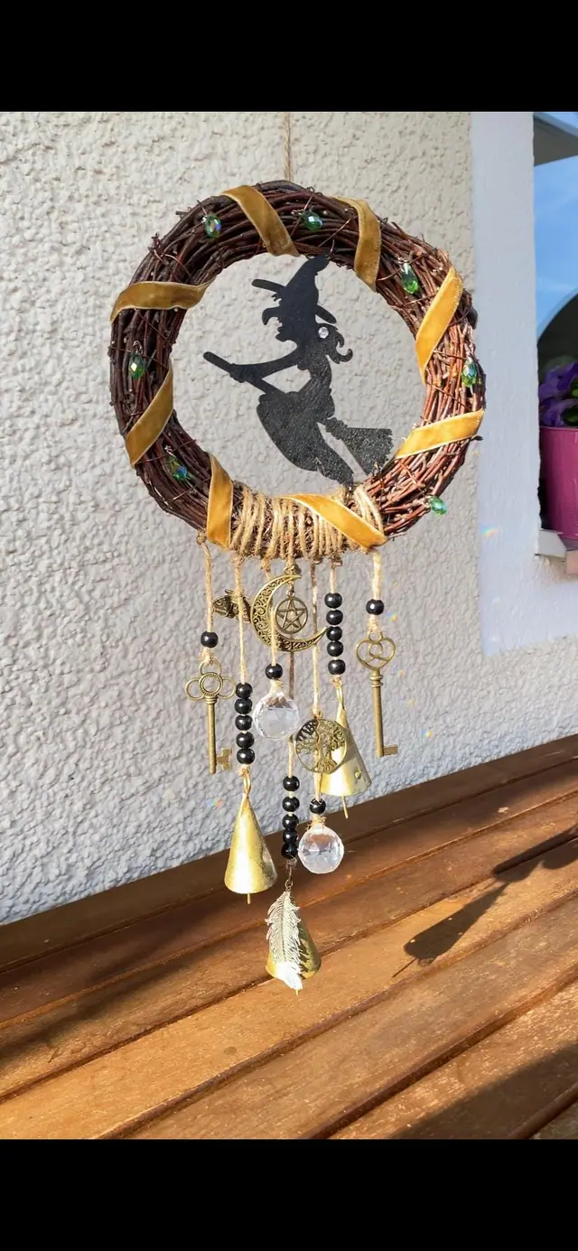 Witchy wreath “Source of Magic” made of birch for home, door, and wall decoration. Wooden wreath. Witch's bell. Home protection. Door decor. (photo 6)