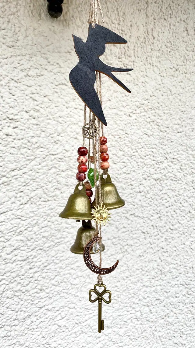 Wind chime with vintage bells for decorating your home and outdoor areas. Door hanging. House protection. Witch bell. Cowbell. Wicca. Boho. (photo 2)