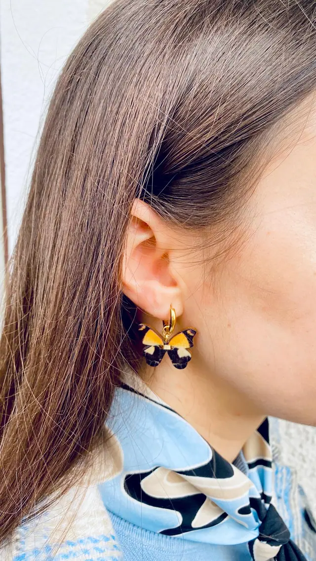 Butterfly Earrings Yellow Black – Boho Hoop Earrings Wood & Gold – Statement Jewelry Handmade – Witchy Accessory – Gift Idea for Her. (photo 5)