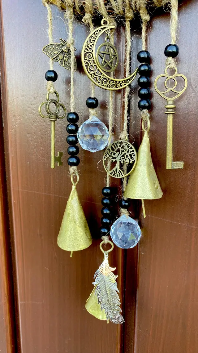 Witchy wreath “Source of Magic” made of birch for home, door, and wall decoration. Wooden wreath. Witch's bell. Home protection. Door decor. (photo 5)