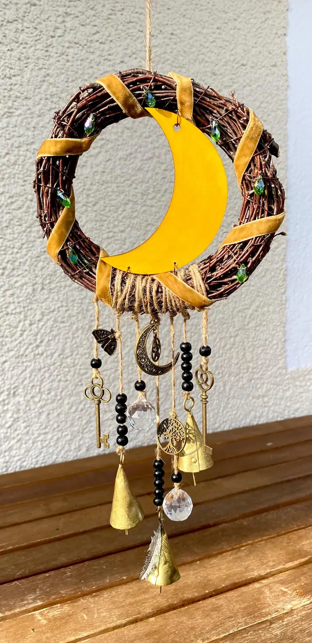 Witchy wreath “Source of Magic” made of birch for home, door, and wall decoration. Wooden wreath. Witch's bell. Home protection. Door decor. (photo 10)