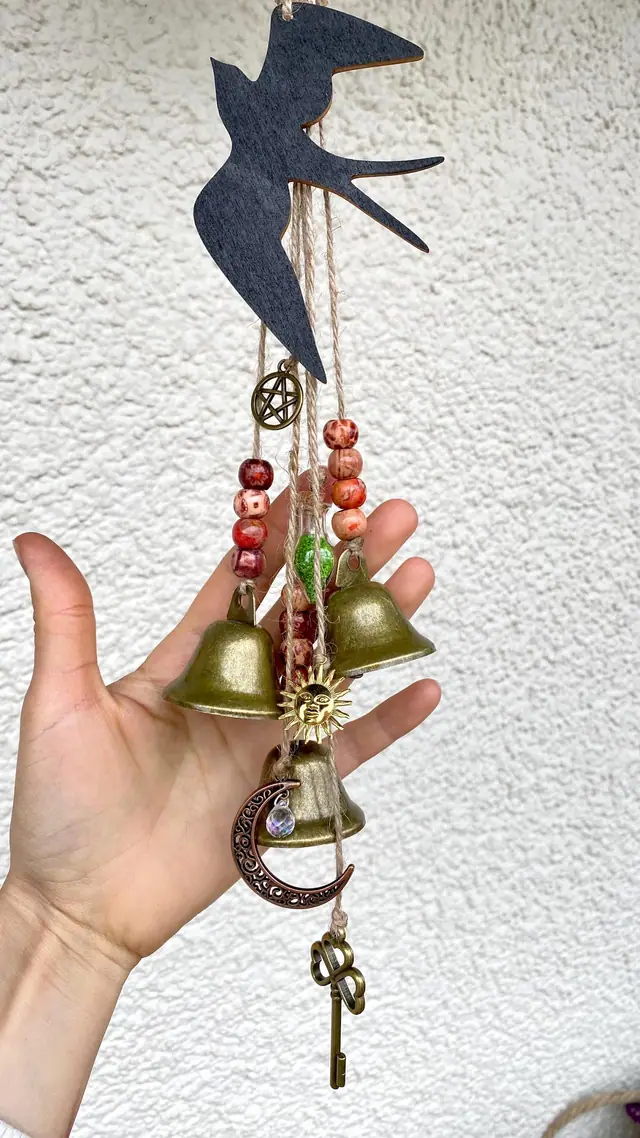Wind chime with vintage bells for decorating your home and outdoor areas. Door hanging. House protection. Witch bell. Cowbell. Wicca. Boho. (photo 3)
