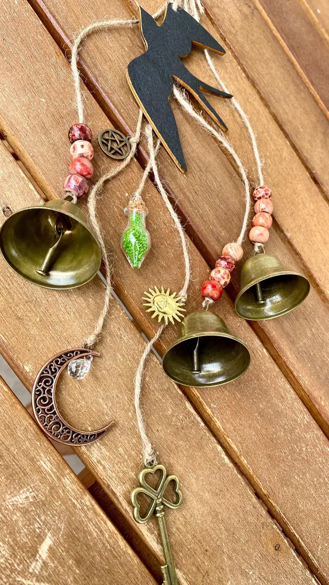 Wind chime with vintage bells for decorating your home and outdoor areas. Door hanging. House protection. Witch bell. Cowbell. Wicca. Boho. (photo 4)