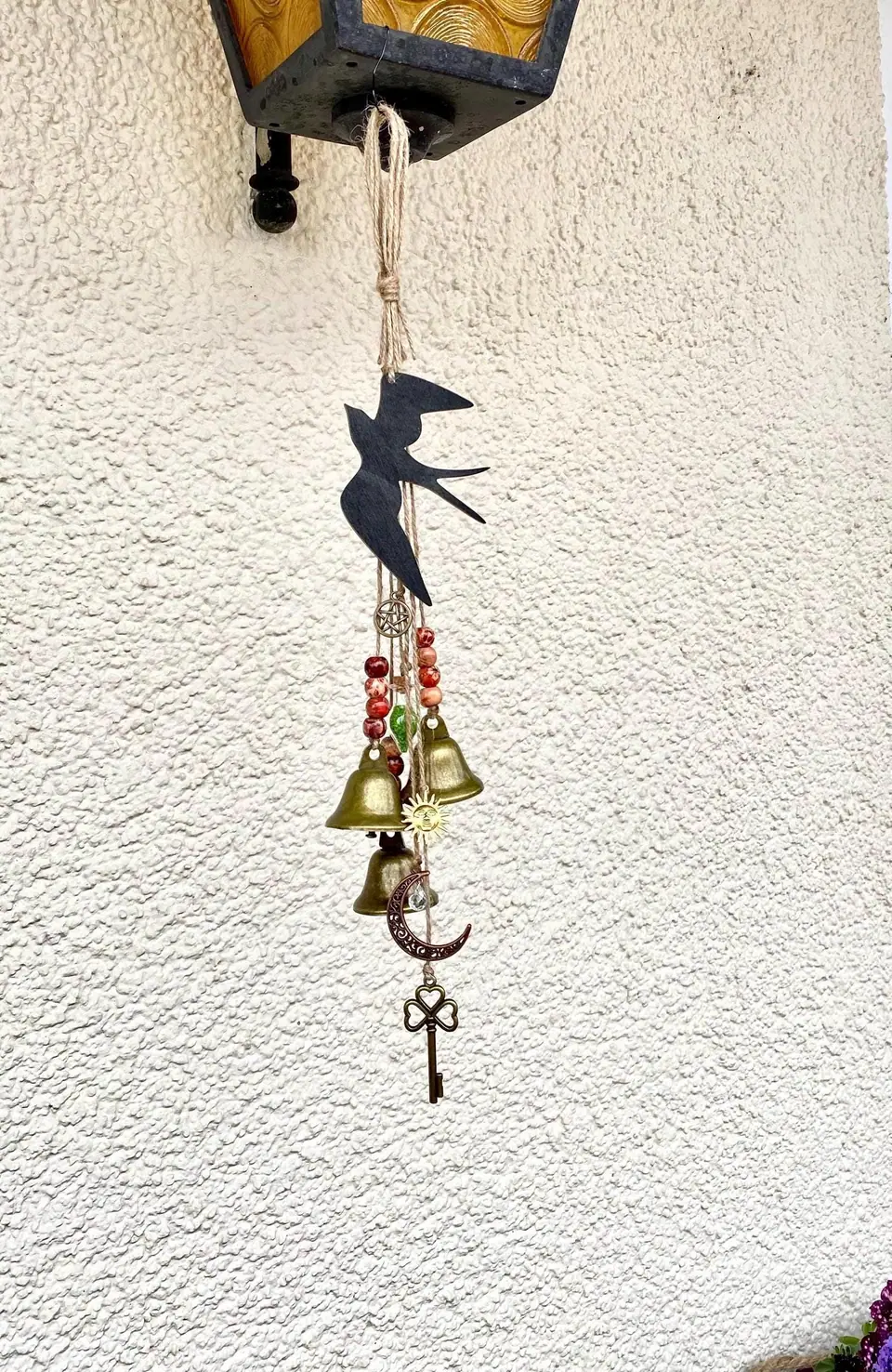 Wind chime with vintage bells for decorating your home and outdoor areas. Door hanging. House protection. Witch bell. Cowbell. Wicca. Boho.
