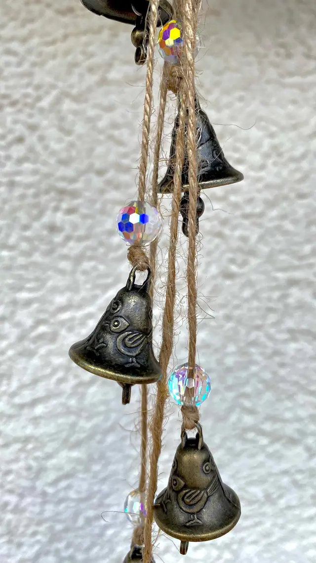Mini sun catcher wind chime with engraving bird rabbit lucky charm house protection vintage chime gift decoration witch bell brass bell (photo 3)