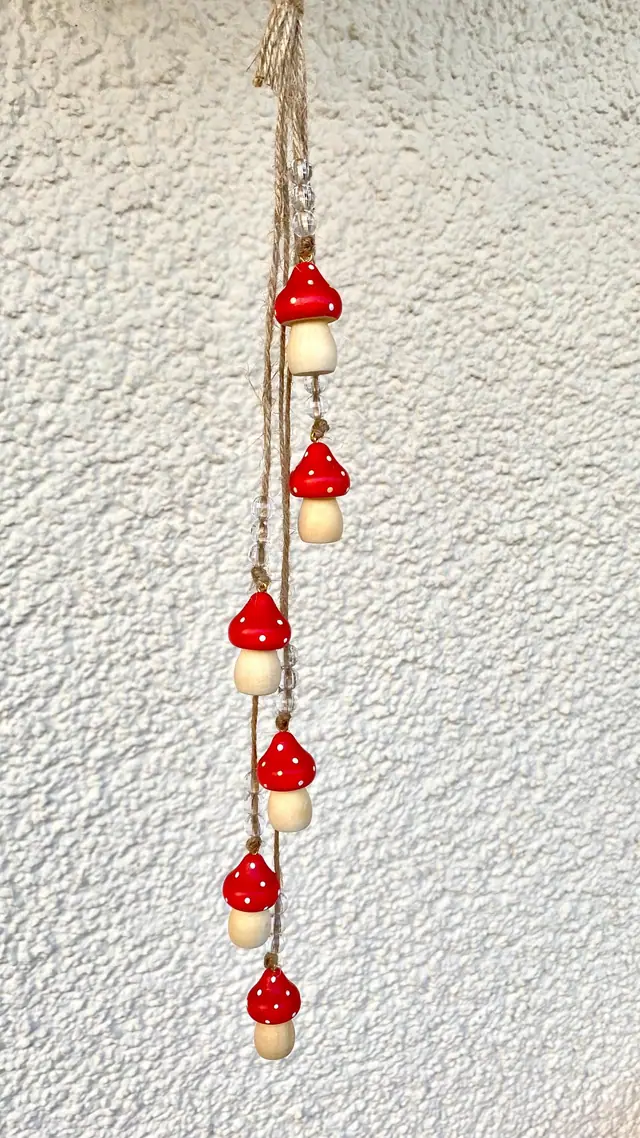 Wooden toadstool wind chime – lucky charm decoration for home & garden, boho kitchen decor, witchy decor, witchy cottagecore decoration. (photo 3)