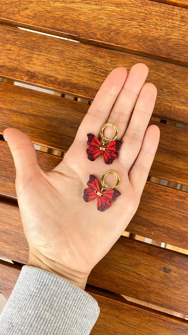 Earrings with butterfly pendants. 18K gold-plated. Boho hoop earrings made of wood and gold. Statement jewelry. Witchy accessory. Gift idea (photo 4)