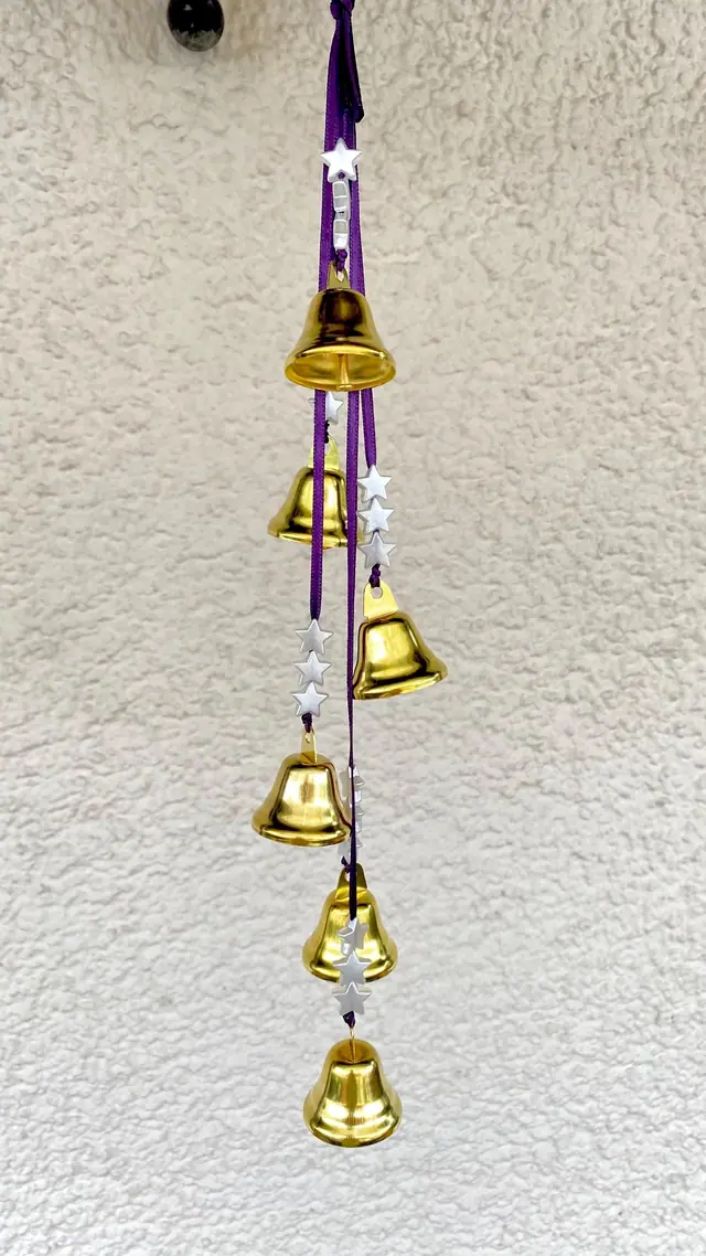 Wind chime with golden bells for decoration and home protection. Bell chime for your home or as a gift. Witch bells with stars. Boho (photo 3)